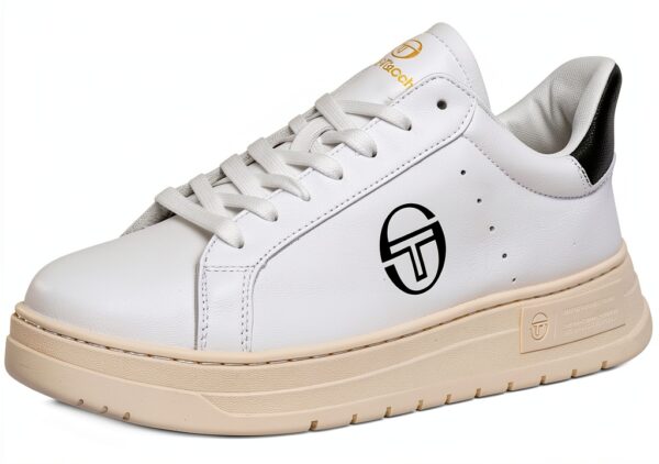 Sergio Tacchini Mens Leather Trainers White Black Court